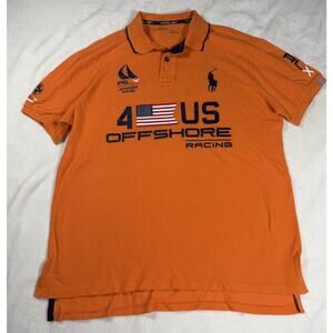 Polo Ralph Lauren RLX US Offshore Racing Polo Shirt Mens L Orange Logo